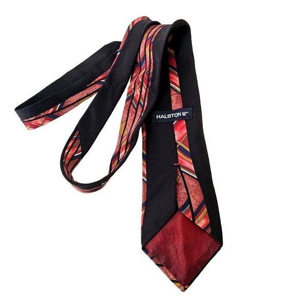 Halston III 60s Mens Tie Italian Silk Rose Black Geometric Design 4 x 57 - Picture 5 of 10